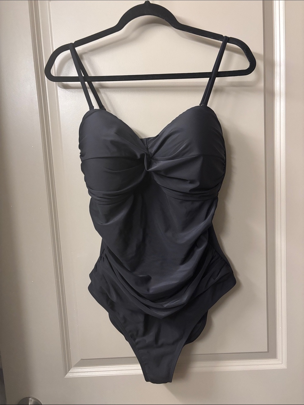 RELLECIGA Black Ruched Sweetheart One-Piece Swimsuit